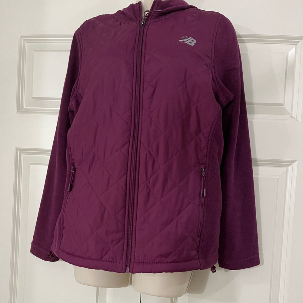 New Balance Quilted Front Fleece Full Zip Hooded Jacket Size Medium